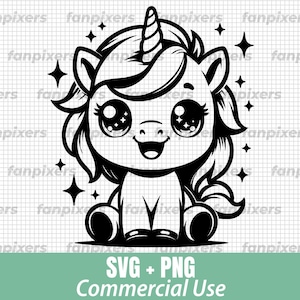 Schattige eenhoorn SVG PNG, eenhoorn illustraties, eenhoorn kawaii SVG, eenhoorn svg, silhouet snijden, svg-bestanden voor de Cricut, commercieel gebruik