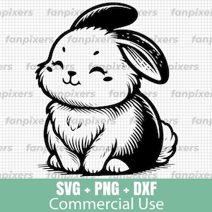 Adorable Rabbit SVG, PNG, DXF digital download for commercial use. Perfect for Cricut, t-shirts, stickers, and more!