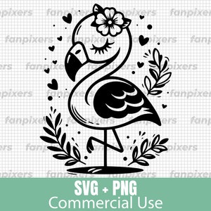 Cute Flamingo Floral SVG and PNG, perfect for Commercial Use, Digital Download, ideal for t-shirts, stickers, and DIY projects.