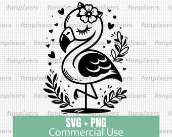 Floral Flamingo SVG PNG, Tropical Bird Clipart for Cricut, Commercial Use, Flower Flamingo Cut File, Digital Download, Summer Beach