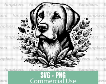 Botanical Labrador Retriever SVG: Black and White Dog Clipart (Digital Download)