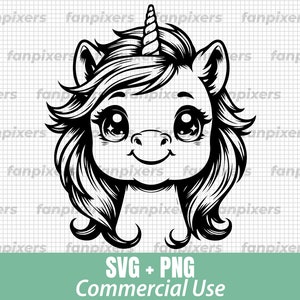 Cute Unicorn Face SVG PNG, Unicorn Face svg, Unicorn Head Svg, Unicorn Svg, Silhouette Cut File, Svg Files for Cricut, Commercial Use