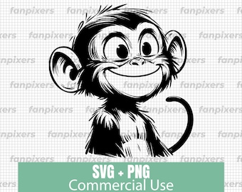 Monkey Svg Png | Funny Smiling Monkey Clipart for Cricut, CUTE Monkey Cut File, FUNNY Cartoon Design, DIGITAL Download