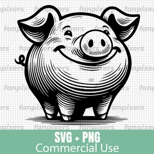 Lindo cerdo feliz SVG y PNG. Uso comercial, Descarga digital, perfecto para manualidades, camisetas, pegatinas y proyectos de bricolaje.