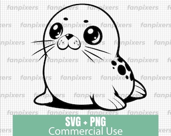 Cute Baby Seal SVG PNG - Kawaii Seal Clipart for Cricut Silhouette, Seal Shirt Design, Ocean Animal, COMMERCIAL Use, Instant Download