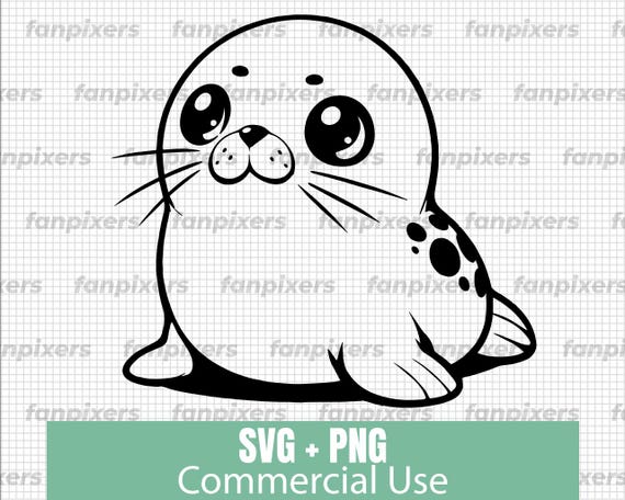 Cute Baby Seal SVG PNG - Kawaii Seal Clipart for Cricut Silhouette, Seal Shirt Design, Ocean Animal, COMMERCIAL Use, Instant Download