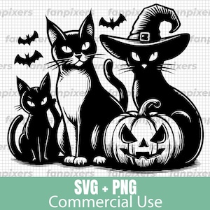 Halloween Cats SVG & PNG, perfect for Commercial Use, DIY projects, Cricut, vinyl decals, stickers, and more. Digital Download.