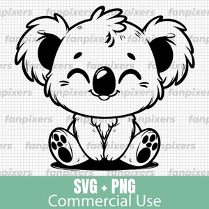 Schattige Baby Koala glimlachend SVG en PNG, perfect voor bestanden voor Cricut, commercieel gebruik, digitale download, doe-het-zelf-projecten en meer.