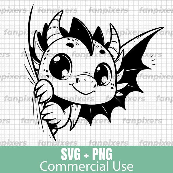 Dragon Peeking SVG Cute Kawaii Baby Dragon Png, Cricut Commercial Use, Sticker DIGITAL DOWNLOAD
