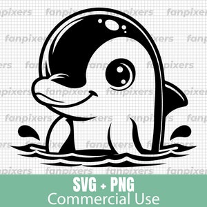 Niedliches Baby Delphin SVG und PNG, Dateien für Cricut, kommerzielle Nutzung, digitaler Download, perfekt für Kunsthandwerk und DIY-Projekte.