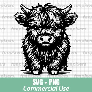 Baby Highland Cow SVG PNG, Cow Svg, Cute Cow Svg, SVG Files for Cricut, Commercial Use, Instant Digital Download, Vector Highland Cow