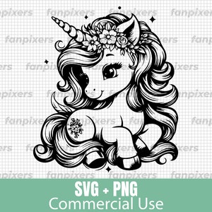 Schattige Unicorn famle SVG PNG, Unicorn Clip Art, Unicorn SVG, Unicorn svg, silhouet snijden, svg-bestanden voor Cricut, commercieel gebruik, lang haar