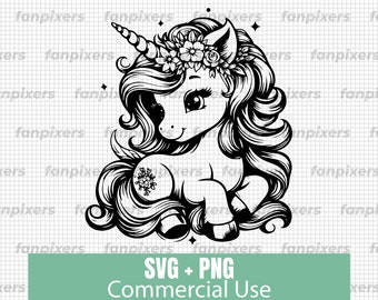 Jednorożec SVG Uroczy Kawaii Baby Jednorożec Png, Naklejka urodzinowa Cricut Girls CYFROWE POBIERANIE