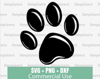 Cat Paw Print SVG PNG DXF, Feline Footprint Clipart, Cat Silhouette Cricut Cut File, Commercial Use Instant Download