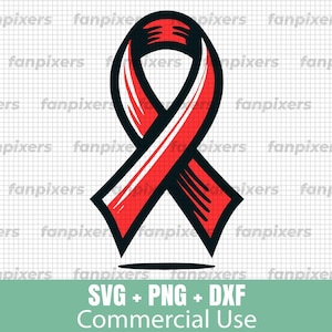 Red Ribbon HIV/AIDS SVG, png, dxf – Perfect for awareness campaigns, t-shirts, decals, and crafts. Digital Download, Commercial Use.