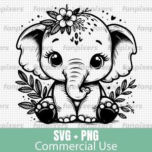 Cute Elephant Sitting SVG and PNG, perfect for Files for Cricut, Commercial Use, Digital Download, stickers, and vinyl projects.