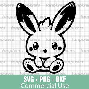 Adorable Cute Bunny SVG, PNG, DXF for Commercial Use. Perfect for t-shirts, stickers, decals, and more! Instant Digital Download.