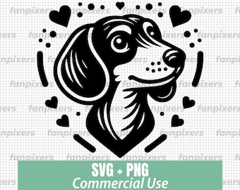 Corazón de perro salchicha SVG PNG: Clipart de perro para uso comercial (descarga digital)