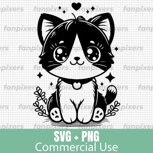 Little Cute Cat SVG and PNG, files for Cricut, Commercial Use, Digital Download for stickers, tattoos, coloring pages, and DIY projects.