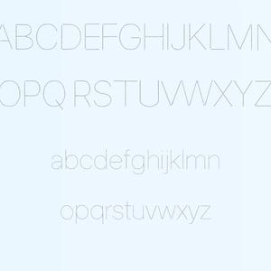 May include: A pale blue background features the alphabet in uppercase and lowercase, rendered in a thin, sans-serif typeface. The letters are a light grey, creating a clean and minimalist aesthetic.