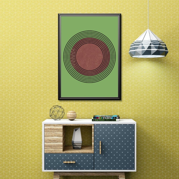 Abstract Circular Waves Art Print: Contemporary Digital Wall Decor, Modern Espresso Swirls on Sage Green, Unique Geometric Poster