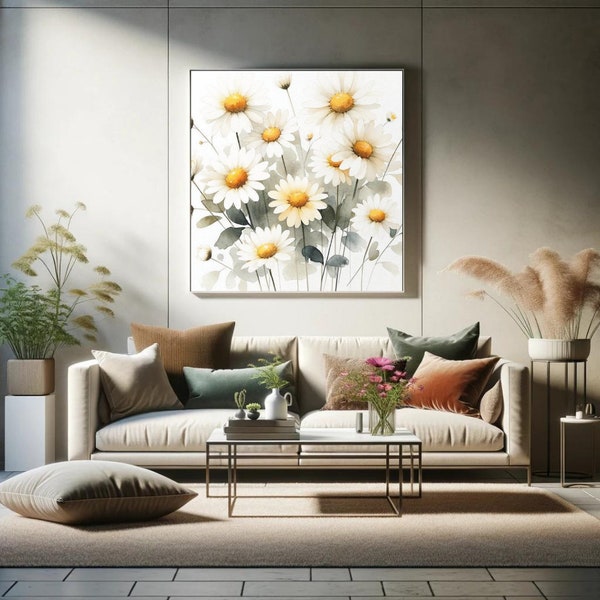 Delicate Daisy Watercolor Art - Soft Hued Floral Print for Peaceful Home Atmosphere, Nature's Elegance