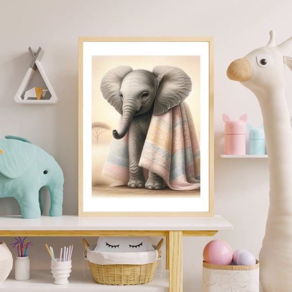 Adorable Baby Elephant Print for Nursery Room - Charming and Soft Colors, Perfect Wall Art for Cozy Baby Decor
