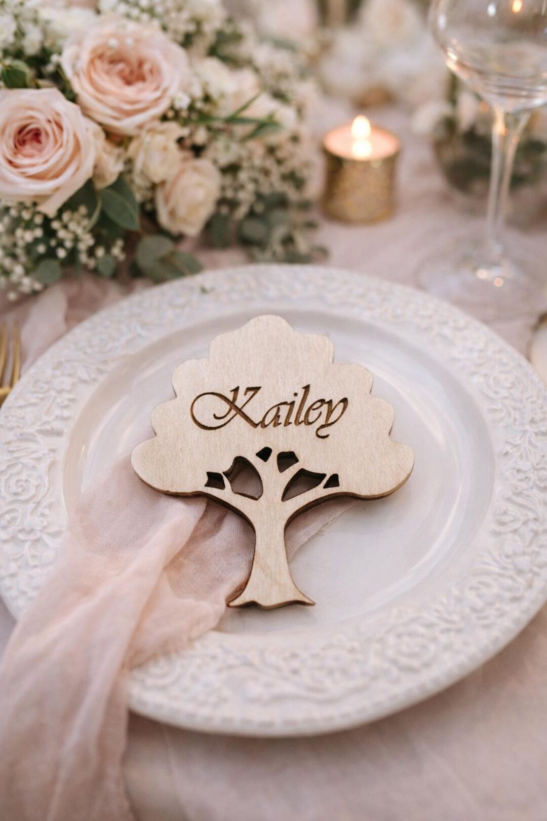 Personalized Wedding Tree Name Tags, Custom Wooden Engraved Ornament ...