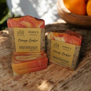 Orange Ember Handmade Coconut Milk Soap with Shea Butter | Vegan and Reiki-Infused Natural Skincare | Plant-Based Gift Soap