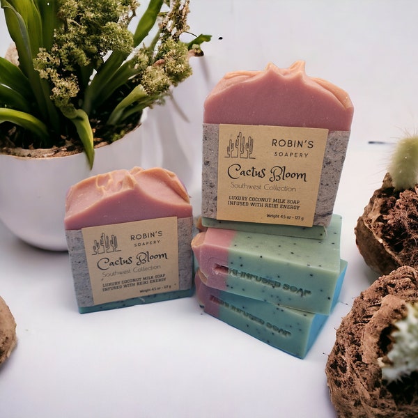 Desert Bloom Exfoliating Soap - Vegan Shea Butter Soap for Radiant Skin, Handcrafted Southwestern Artisan Soap, Reiki Healing Infused Soap