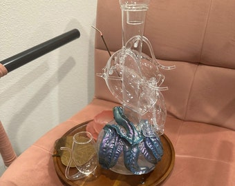 Pichet en verre fabriqué à la main - carafe dragon émeraude, oeuvre d'art en argile polymère, articles de bar mythiques, cadeau de collection