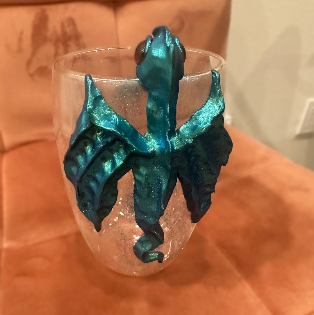 Custom Glass Artisanal Wine Goblet, Emerald Polymer Dragon Clay Cup ...