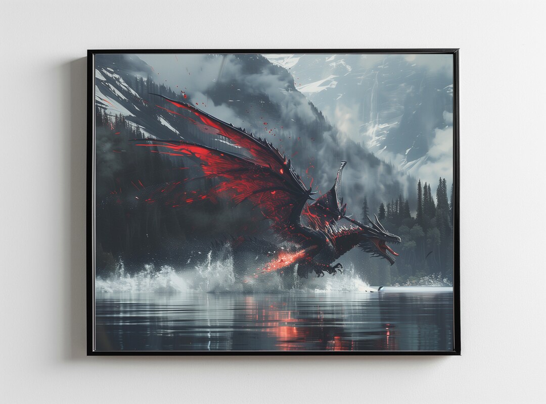 Mystical Red Dragon Canvas Print, Majestic Fantasy Creature Wall Art ...