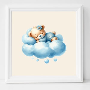 Poster Teddybär für Baby und Kinderzimmer, Aquarell, rechteckig 25x25cm, Geschenk, digitaler Download, Print, PDF, Illustration, Kids, decor