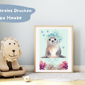 Póster Foca océano para habitación bebé/niño, acuarela, formato A3 (42 x 59,4 cm), regalo, descarga digital, impresión, PDF, ilustración, infantil