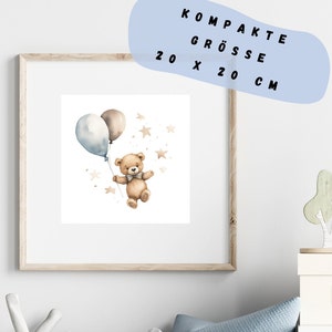 Póster osito para habitación de bebé y niños, acuarela, rectangular 20 x 20 cm, regalo, descarga digital, impresión, PDF, ilustración, beige,