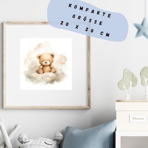 Poster Teddybär für Baby-/ Kinderzimmer, Aquarell, rechteckig 20x 20cm, Geschenk, digitaler Download, Print, PDF, Illustration, beige, Kids
