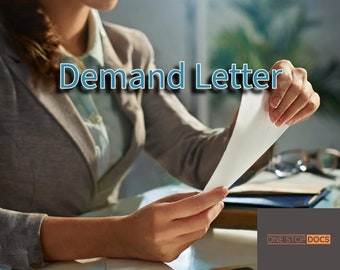 May include: A woman wearing glasses reads a demand letter. The text "Demand Letter" is in large, blue letters on the page. The text "ONE STOP DOCS" is in the lower right corner of the image.