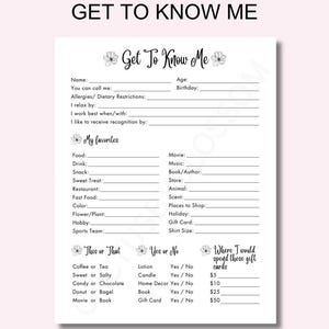 Get To Know Me Coworker Question Survey All About Me Employee Questionnaire Favorite Thing Get to Know My Team Staff Survey Kid Teacher Date