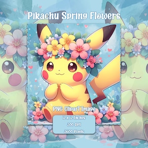 Pikachu Frühlingsblumen PNG, transparenter Hintergrund Clipart-Bilder, kommerzielle Lizenzdateien, süße kleine Monster Grafiken
