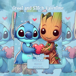 Groot und Stitch Valentine PNG, ClipArt-Bilder, kommerzielle Lizenzdateien, Cute Fusion Grafiken