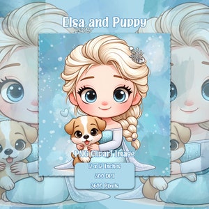 Elsa and Puppy PNG, Transparent Background Clipart Images, Commercial License Files, Frozen Graphics