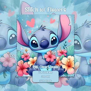 Stitch holding Flowers PNG, obrazy clipart z przezroczystym tłem, pliki licencji komercyjnych, grafiki walentynkowe