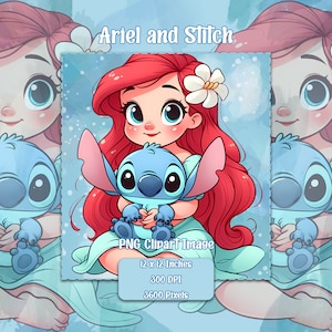 Ariel und Stitch PNG, transparente Hintergrund-Clipart-Bilder, kommerzielle Lizenzdateien, Meerjungfrau-Grafiken, niedliche Fusion-Bilder
