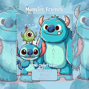 Monster Friends PNG, imágenes prediseñadas de fondo transparente, archivos de licencia comercial, gráficos lindos de Stitch Sully