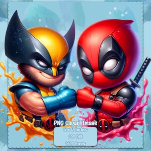Wolverine y Deadpool Acuarela Splash, Imágenes Prediseñadas, Gráficos y Obras de Arte, Estética Arco Iris, Imágenes Lindas PNG