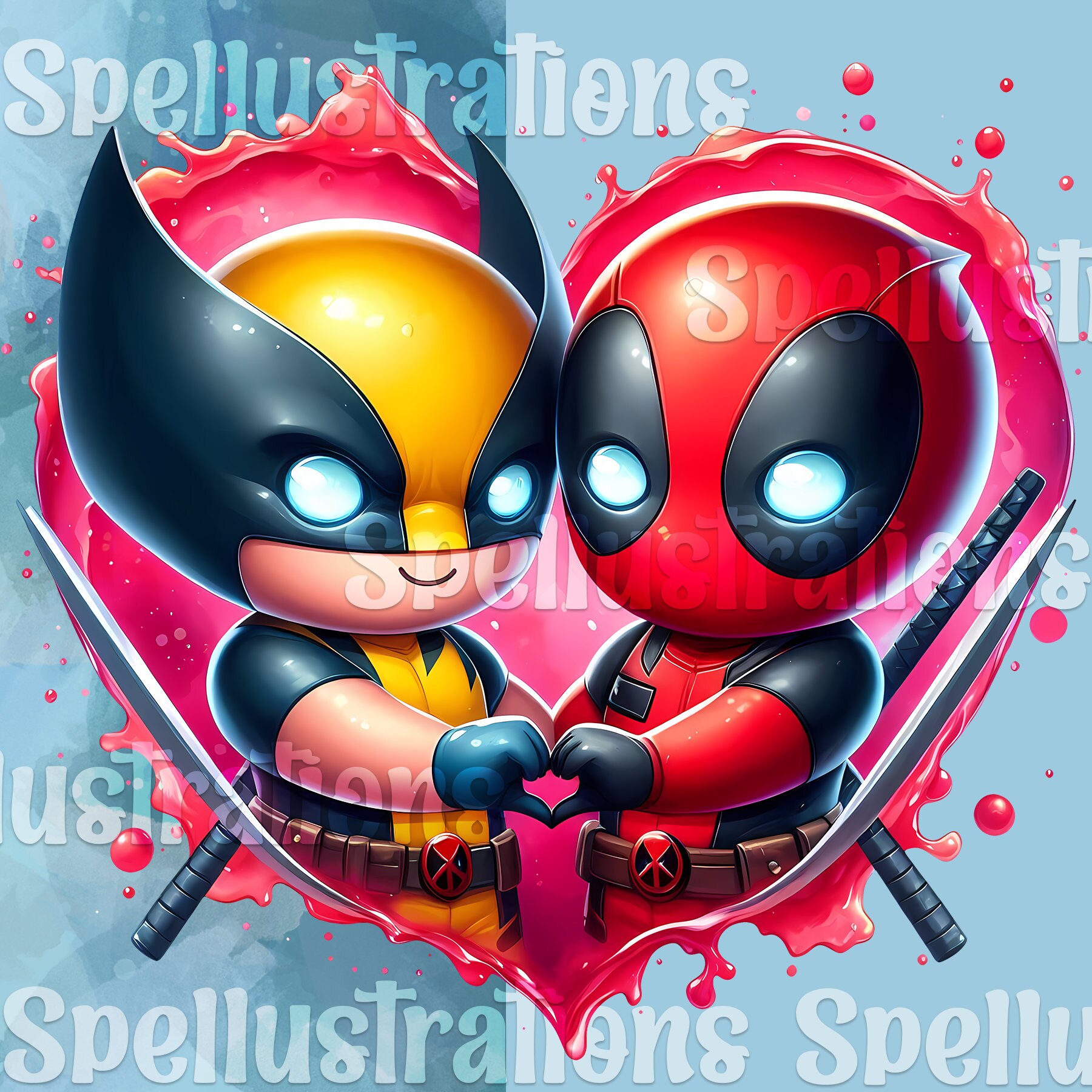 Wolverine and Deadpool Watercolor Splash, Clipart Images, Graphics and ...