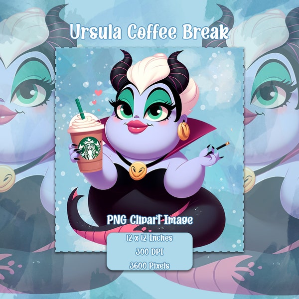 Ursula's Coffee Break PNG, Transparent Background Clipart Images, Commercial License Files, Villain Queens Graphics