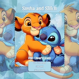 Simba e Stitch PNG, Immagini clipart con sfondo trasparente, File di licenza commerciale, Grafica Fusion carina, Immagini clipart
