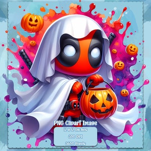 Images Clipart aquarelle fantôme Deadpool, graphismes et oeuvres d'art, esthétique arc-en-ciel, images PNG mignonnes d'Halloween